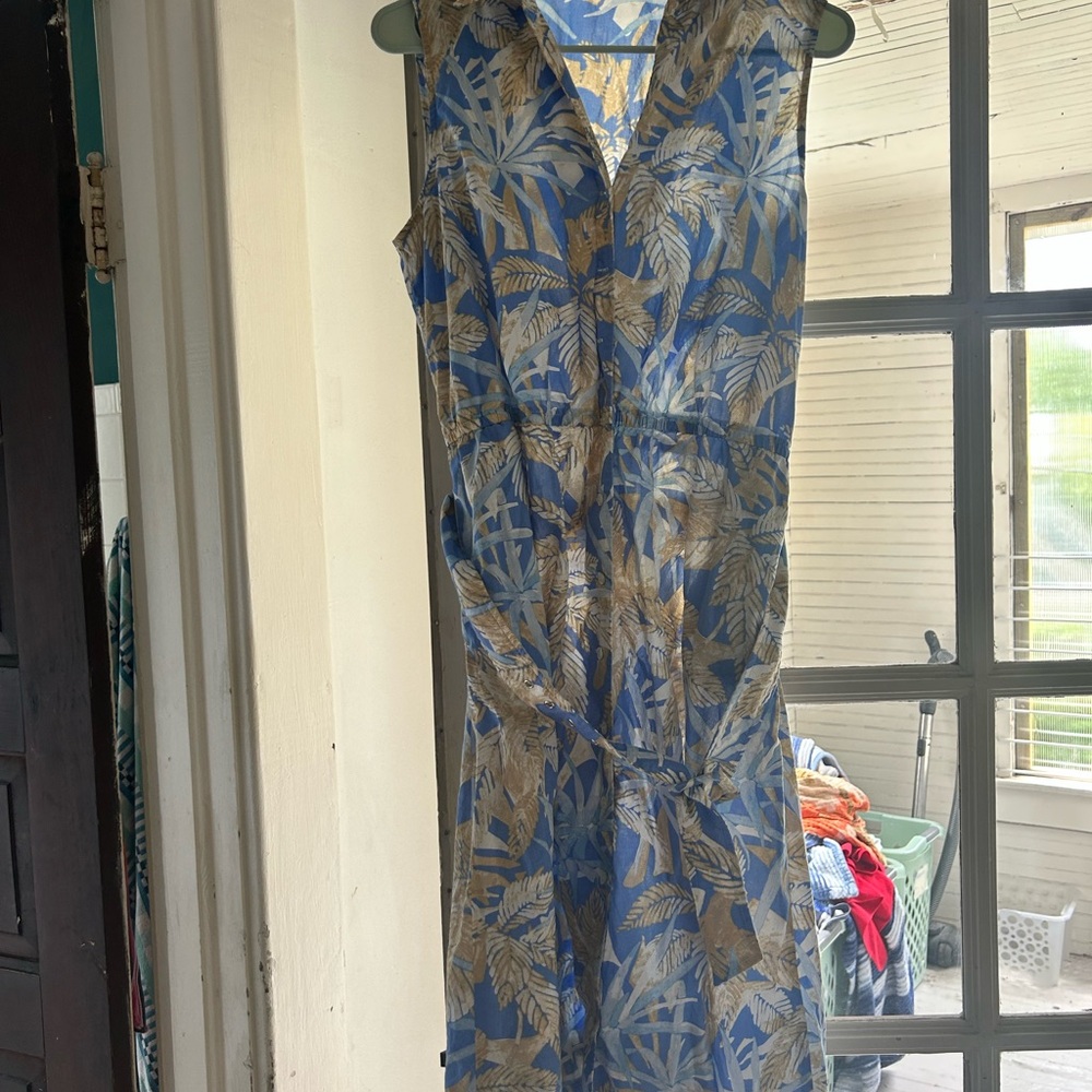 J. McLaughlin Blue and Gold Tropical Maxi Dress